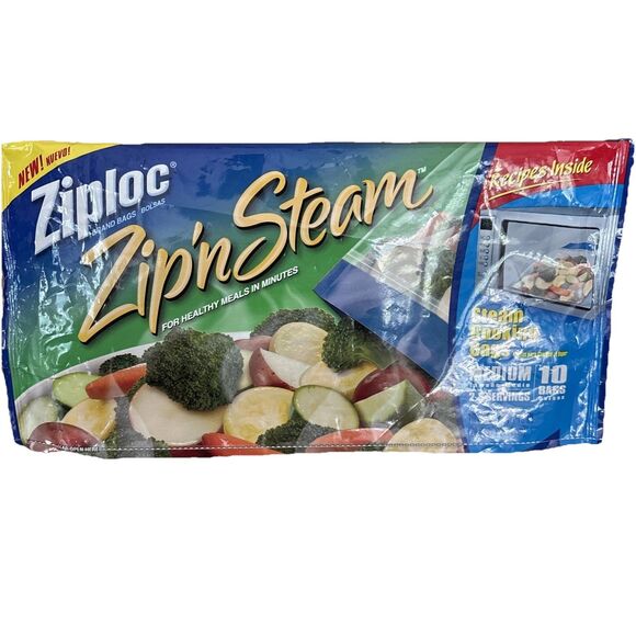 Ziploc Zip'N Steam Medium Cooking Bag- Bags Open Box 5 Of 10 Bags Included - Picture 1 of 5
